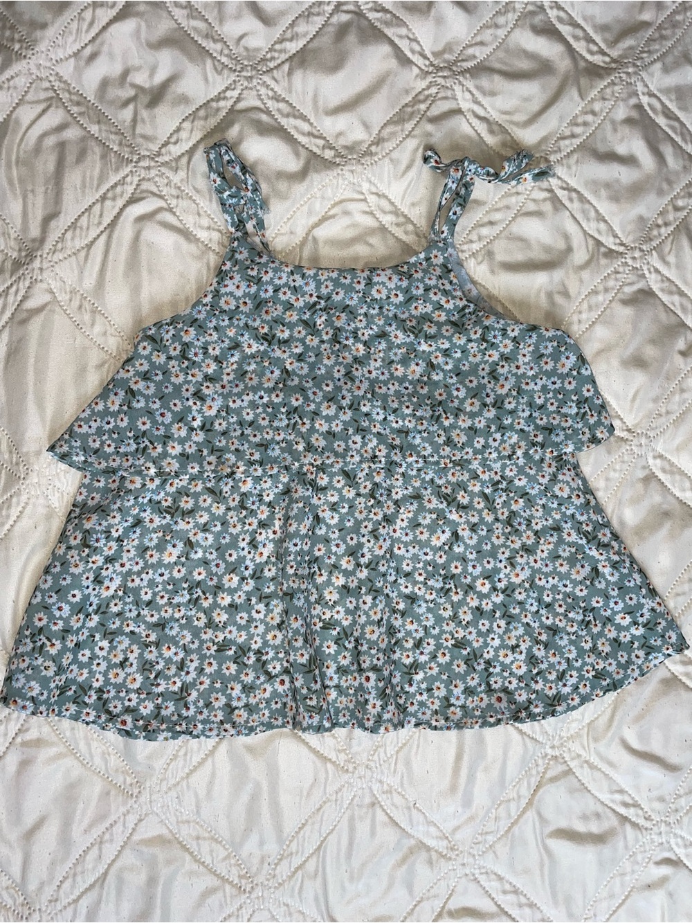 Blue Floral Tiered Spaghetti Strap Tank Top